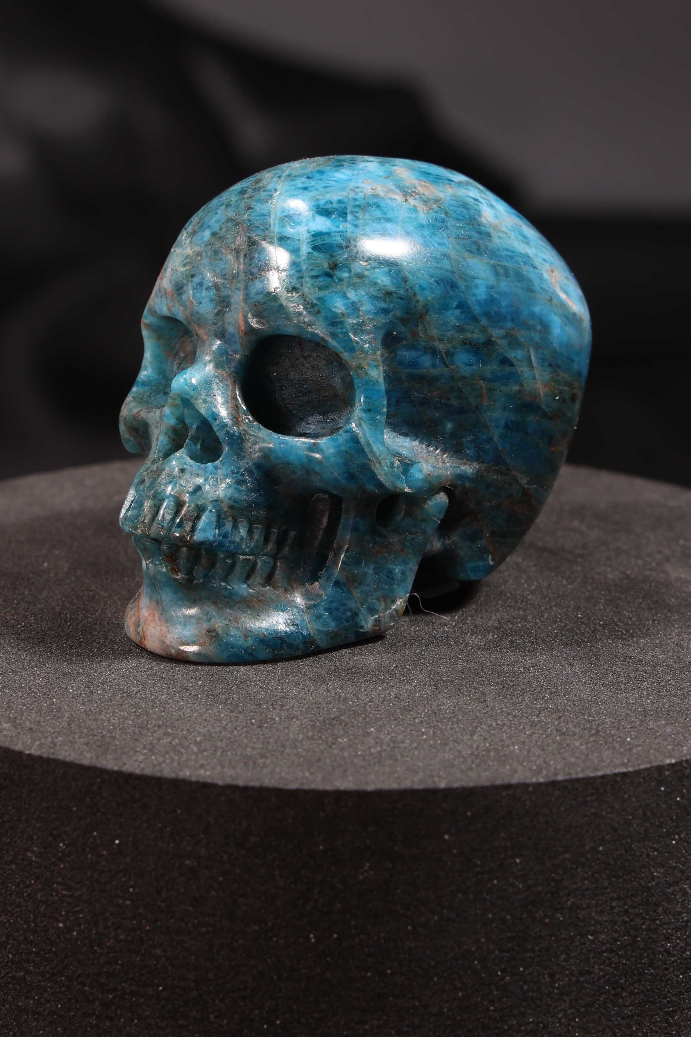 Blue Apatite Skull Carving