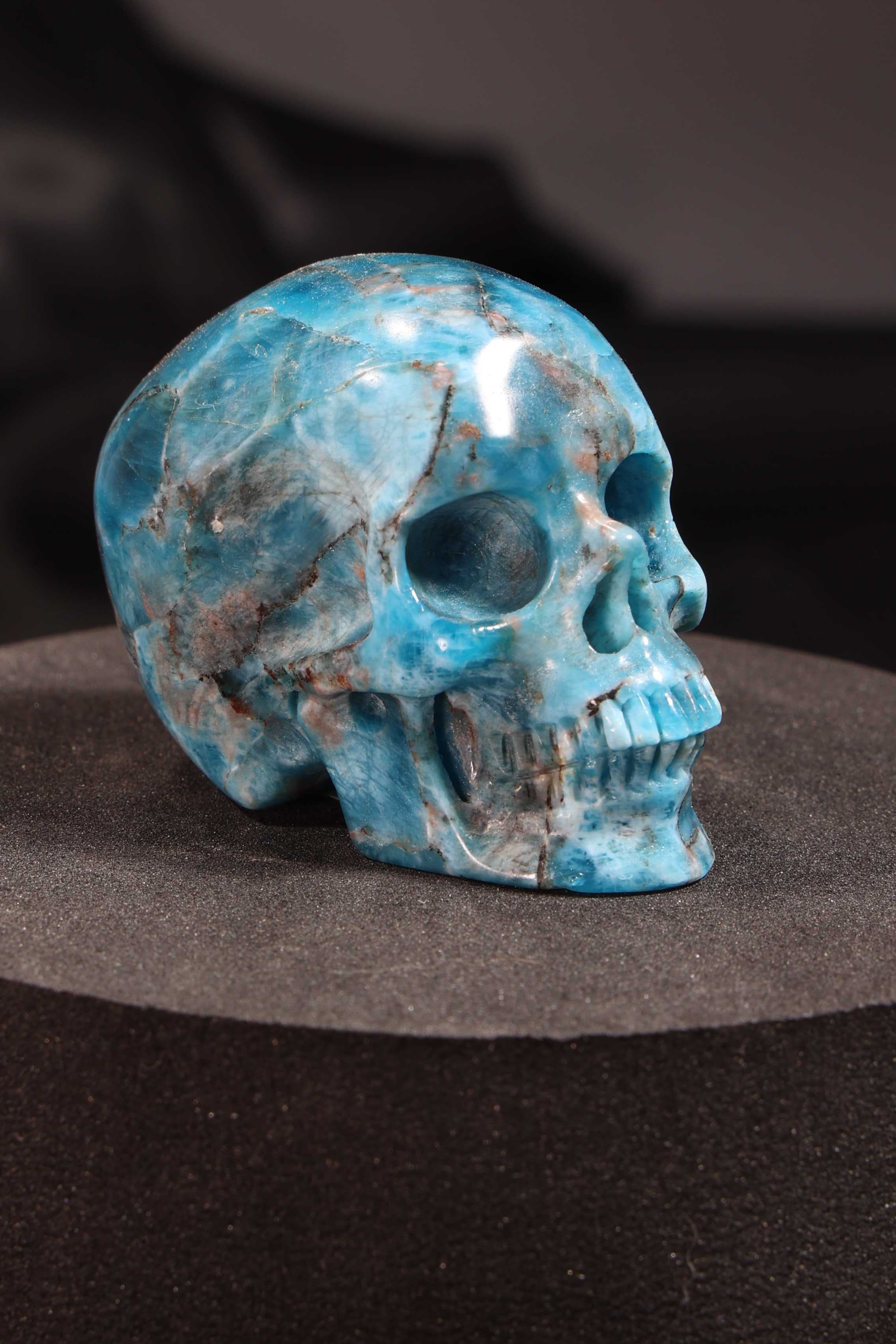 Blue Apatite Skull Carving