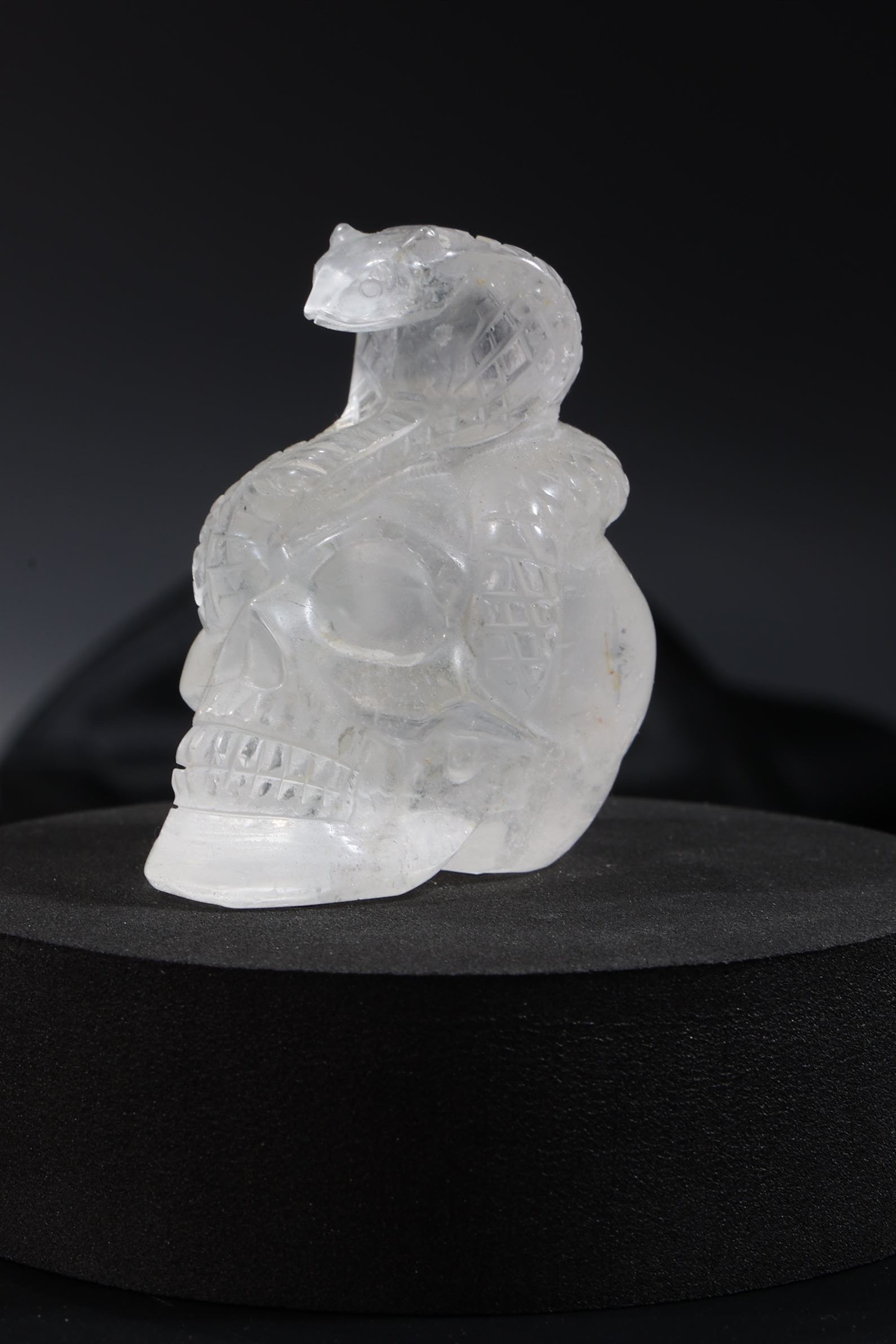 Clear Quartz Skull + Cobra Carving
