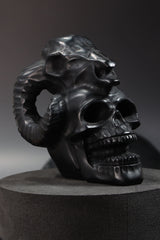 Black Obsidian Human + Ram Skull Carving