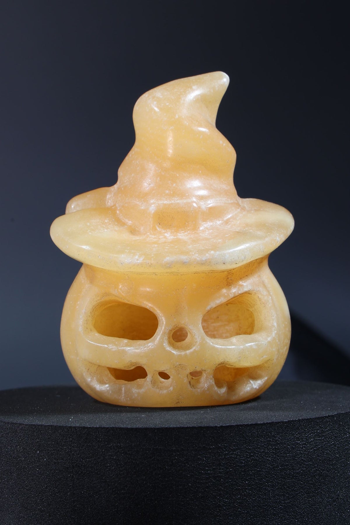 Hollow Orange Calcite Pumpkin Skull