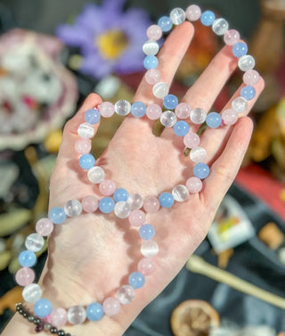 Pastel Mix Stretchy Bracelet (Aquamarine/Selenite/Rose Quartz)
