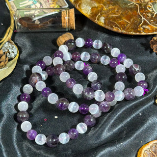 Selenite & Amethyst Stretchy Bracelet