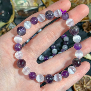 Selenite & Amethyst Stretchy Bracelet